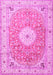 Machine Washable Medallion Pink Traditional Rug, wshtr4697pnk