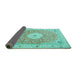 Sideview of Medallion Turquoise Traditional Rug, tr4697turq