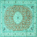 Square Medallion Turquoise Traditional Rug, tr4697turq