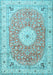 Machine Washable Medallion Light Blue Traditional Rug, wshtr4697lblu