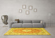 Machine Washable Medallion Yellow Traditional Rug in a Living Room, wshtr4697yw