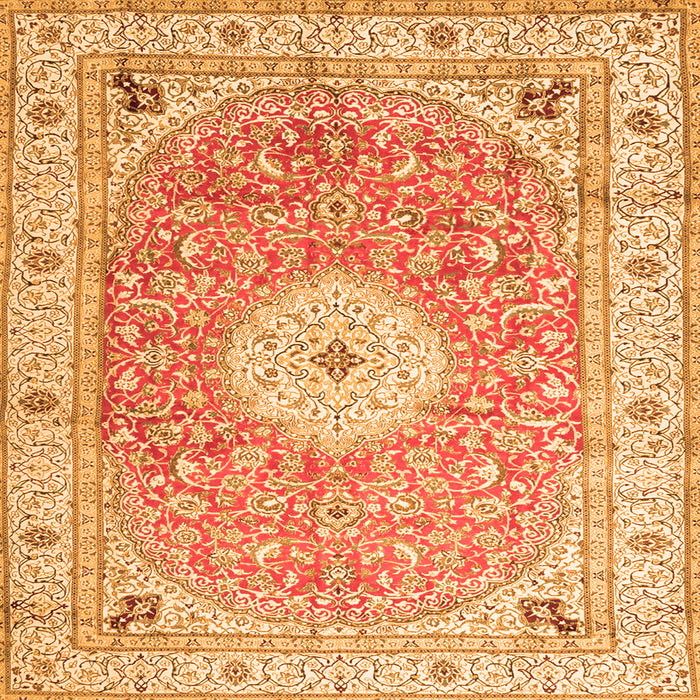 Round Machine Washable Medallion Orange Traditional Area Rugs, wshtr4697org