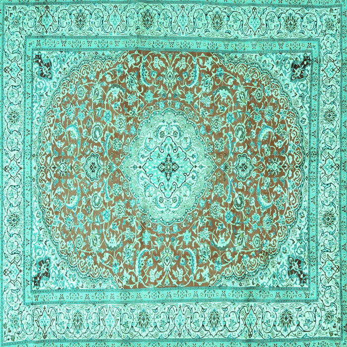 Square Machine Washable Medallion Turquoise Traditional Area Rugs, wshtr4697turq