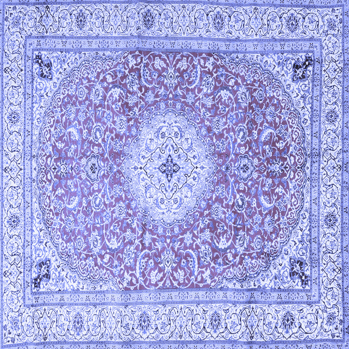 Square Machine Washable Medallion Blue Traditional Rug, wshtr4697blu