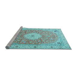 Sideview of Machine Washable Medallion Light Blue Traditional Rug, wshtr4697lblu