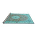 Sideview of Machine Washable Medallion Light Blue Traditional Rug, wshtr4697lblu