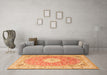 Machine Washable Medallion Orange Traditional Area Rugs in a Living Room, wshtr4697org