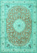 Machine Washable Medallion Turquoise Traditional Area Rugs, wshtr4697turq