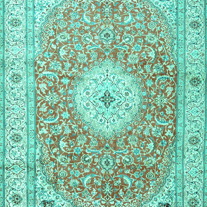 Machine Washable Medallion Turquoise Traditional Area Rugs, wshtr4697turq