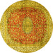 Round Machine Washable Oriental Yellow Traditional Rug, wshtr4698yw