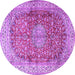 Round Machine Washable Oriental Purple Traditional Area Rugs, wshtr4698pur