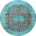 Round Oriental Light Blue Traditional Rug, tr4698lblu