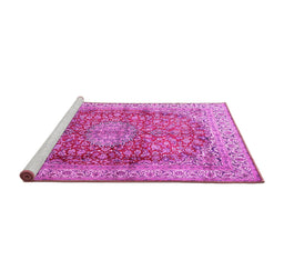 Sideview of Machine Washable Oriental Pink Traditional Rug, wshtr4698pnk