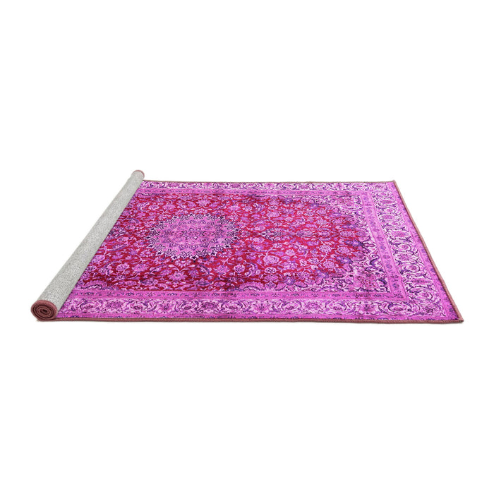 Sideview of Machine Washable Oriental Pink Traditional Rug, wshtr4698pnk