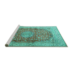 Sideview of Machine Washable Oriental Turquoise Traditional Area Rugs, wshtr4698turq