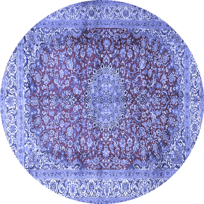 Round Machine Washable Oriental Blue Traditional Rug, wshtr4698blu