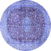 Round Machine Washable Oriental Blue Traditional Rug, wshtr4698blu