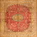 Round Machine Washable Oriental Orange Traditional Area Rugs, wshtr4698org