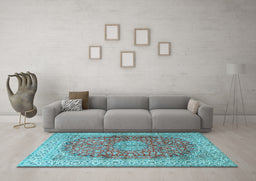 Machine Washable Oriental Light Blue Traditional Rug in a Living Room, wshtr4698lblu