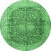 Round Oriental Emerald Green Traditional Rug, tr4698emgrn