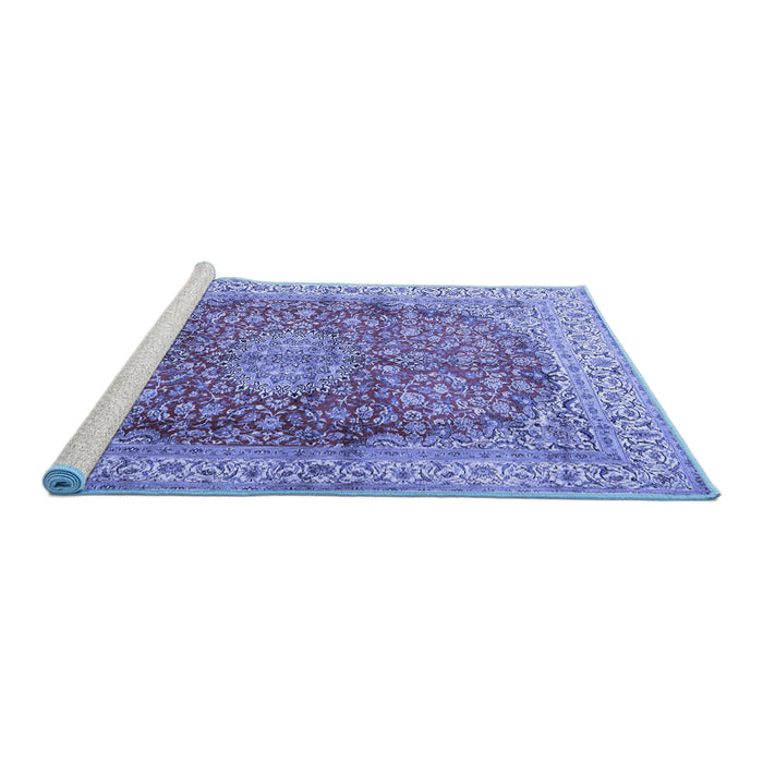 Sideview of Machine Washable Oriental Blue Traditional Rug, wshtr4698blu