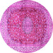 Round Machine Washable Oriental Pink Traditional Rug, wshtr4698pnk