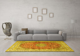 Machine Washable Oriental Yellow Traditional Rug in a Living Room, wshtr4698yw