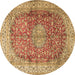 Round Oriental Brown Traditional Rug, tr4698brn