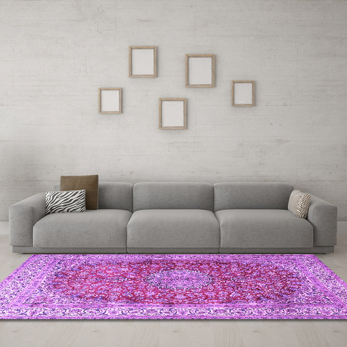 Machine Washable Oriental Purple Traditional Area Rugs in a Living Room, wshtr4698pur