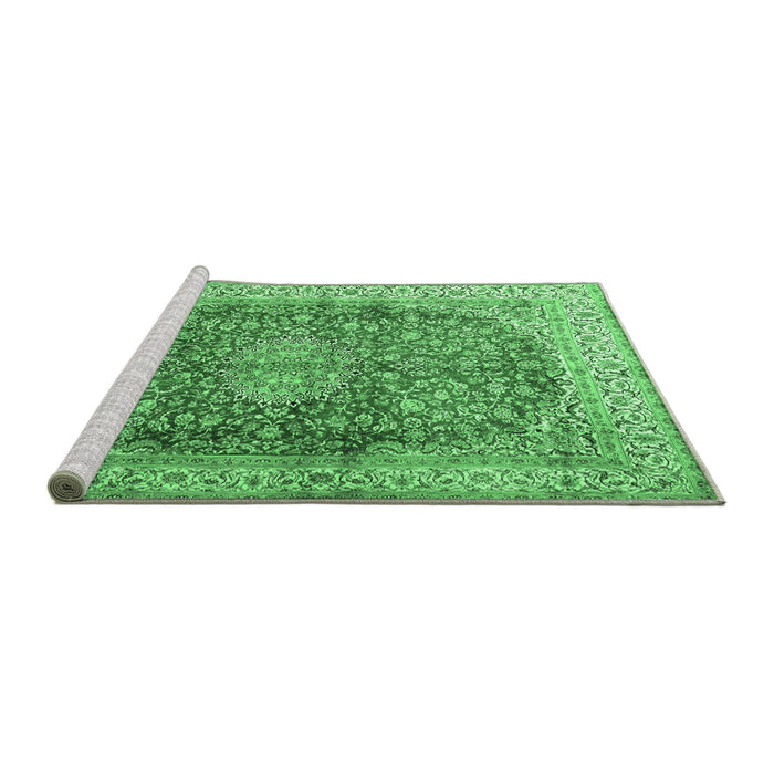 Sideview of Machine Washable Oriental Emerald Green Traditional Area Rugs, wshtr4698emgrn