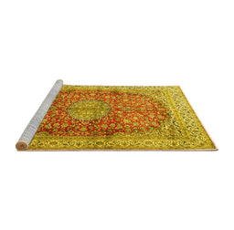 Sideview of Machine Washable Oriental Yellow Traditional Rug, wshtr4698yw