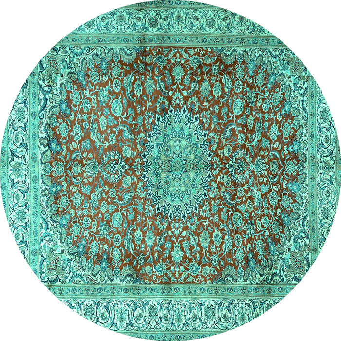 Round Oriental Turquoise Traditional Rug, tr4698turq