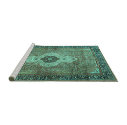 Sideview of Machine Washable Medallion Turquoise Traditional Area Rugs, wshtr4699turq