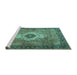 Sideview of Machine Washable Medallion Turquoise Traditional Area Rugs, wshtr4699turq