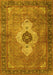 Machine Washable Medallion Yellow Traditional Rug, wshtr4699yw