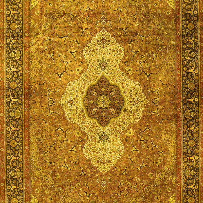 Machine Washable Medallion Yellow Traditional Rug, wshtr4699yw