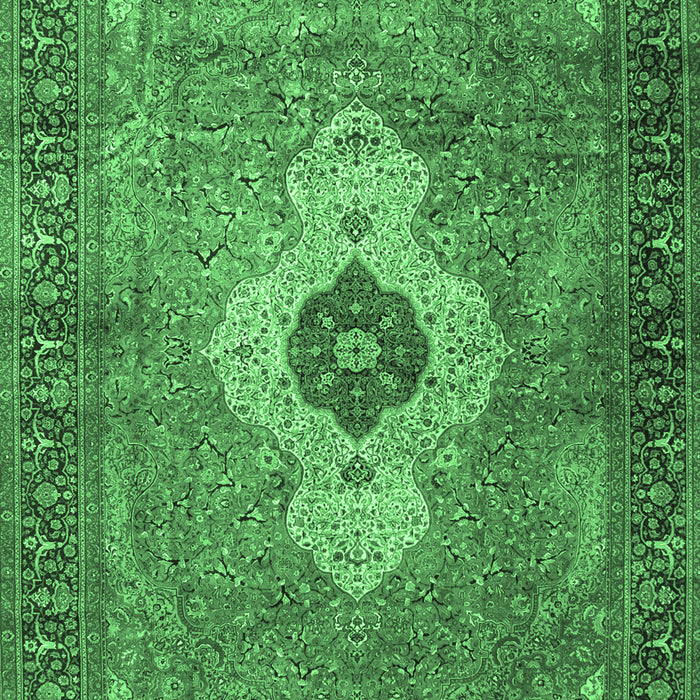 Machine Washable Medallion Emerald Green Traditional Area Rugs, wshtr4699emgrn