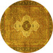 Round Machine Washable Medallion Yellow Traditional Rug, wshtr4699yw