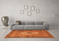 Machine Washable Medallion Orange Traditional Rug, wshtr4699org