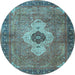 Round Machine Washable Medallion Light Blue Traditional Rug, wshtr4699lblu