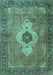 Machine Washable Medallion Turquoise Traditional Area Rugs, wshtr4699turq