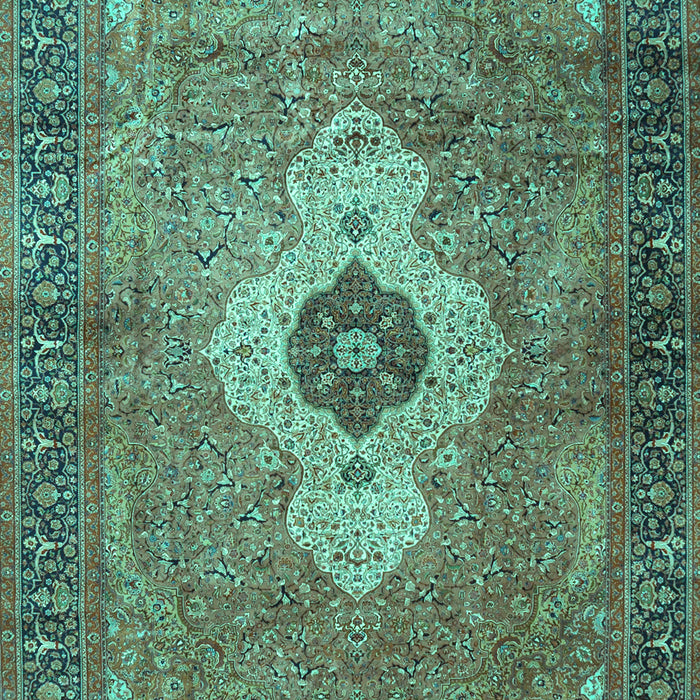 Machine Washable Medallion Turquoise Traditional Area Rugs, wshtr4699turq