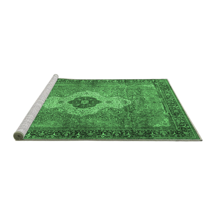 Sideview of Machine Washable Medallion Emerald Green Traditional Area Rugs, wshtr4699emgrn