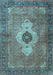 Machine Washable Medallion Light Blue Traditional Rug, wshtr4699lblu