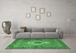 Machine Washable Medallion Emerald Green Traditional Area Rugs in a Living Room,, wshtr4699emgrn