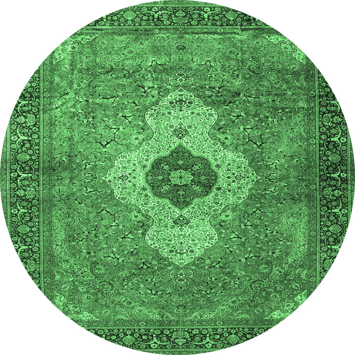 Round Medallion Emerald Green Traditional Rug, tr4699emgrn