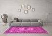 Machine Washable Medallion Pink Traditional Rug in a Living Room, wshtr4699pnk