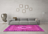 Machine Washable Medallion Pink Traditional Rug, wshtr4699pnk