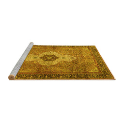 Sideview of Machine Washable Medallion Yellow Traditional Rug, wshtr4699yw