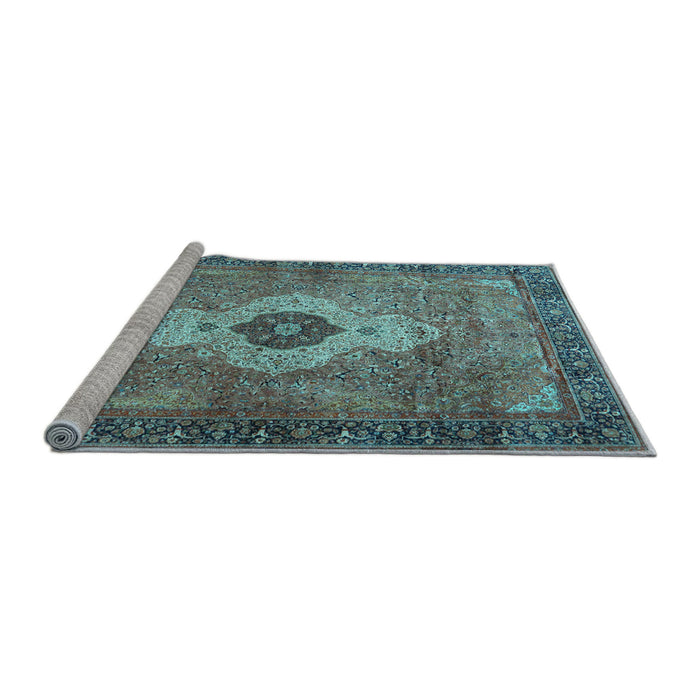Sideview of Machine Washable Medallion Light Blue Traditional Rug, wshtr4699lblu